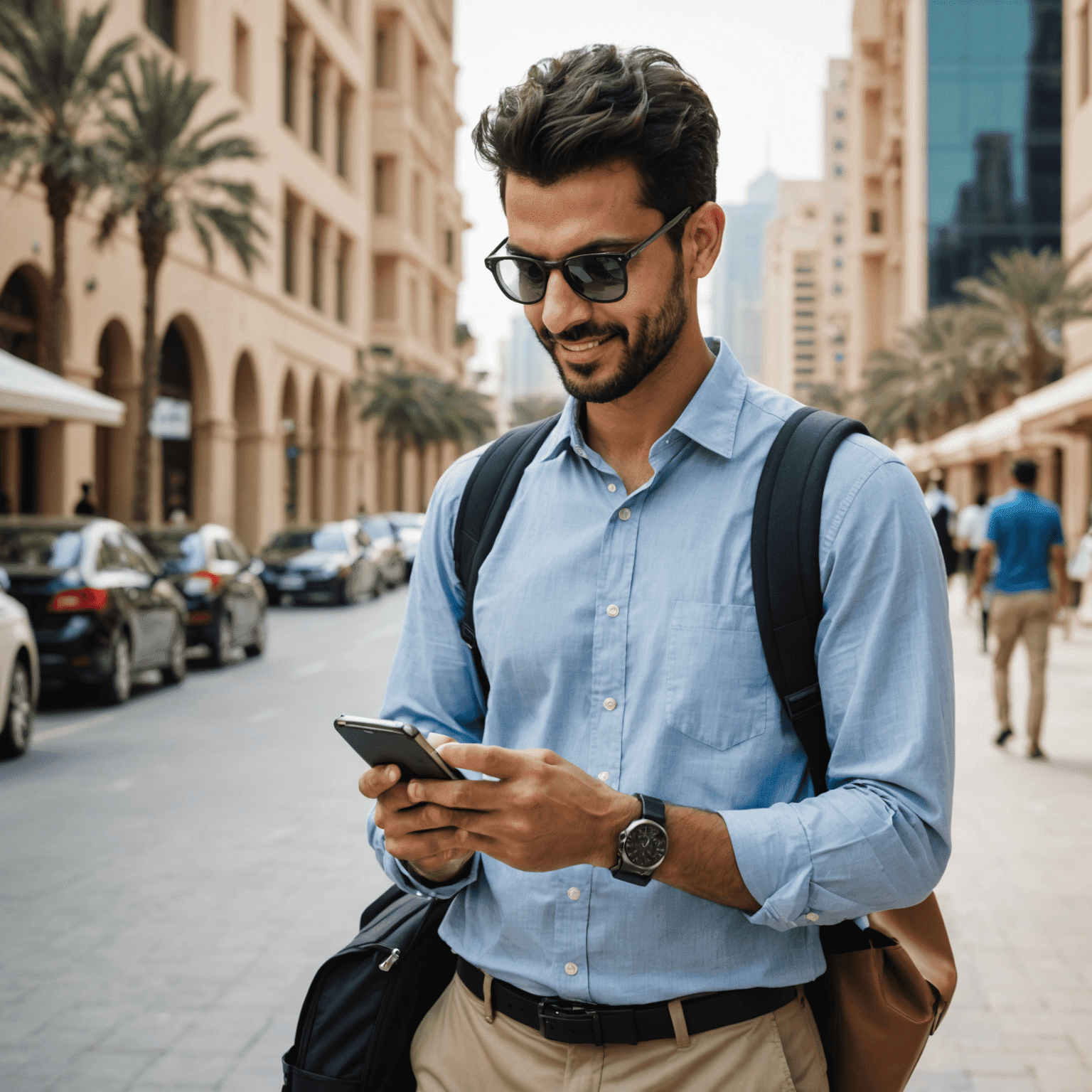 Person using scheduleplanner mobile app to top up their phone while on the go in UAE